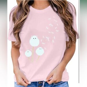 Cat Dandelion Graphic T-Shirt